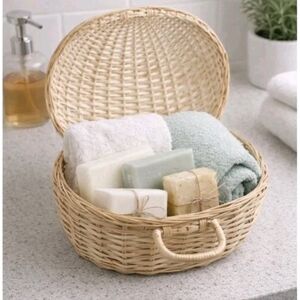 Vintage Purse, Straw Wicker  Basket Shell Bath Storage Gift Basket